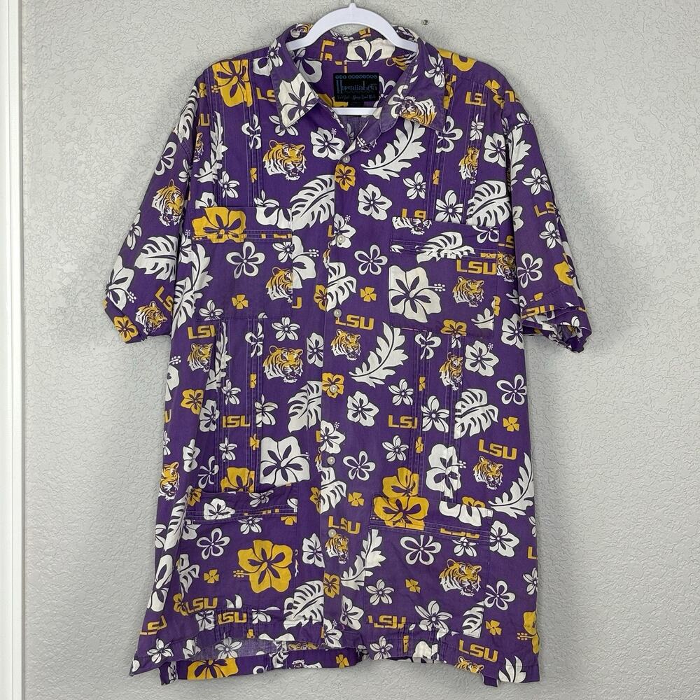 Vintage Hawaiiabera Mens Guayabera Button Up Handmade LSU Tigers Size XXL